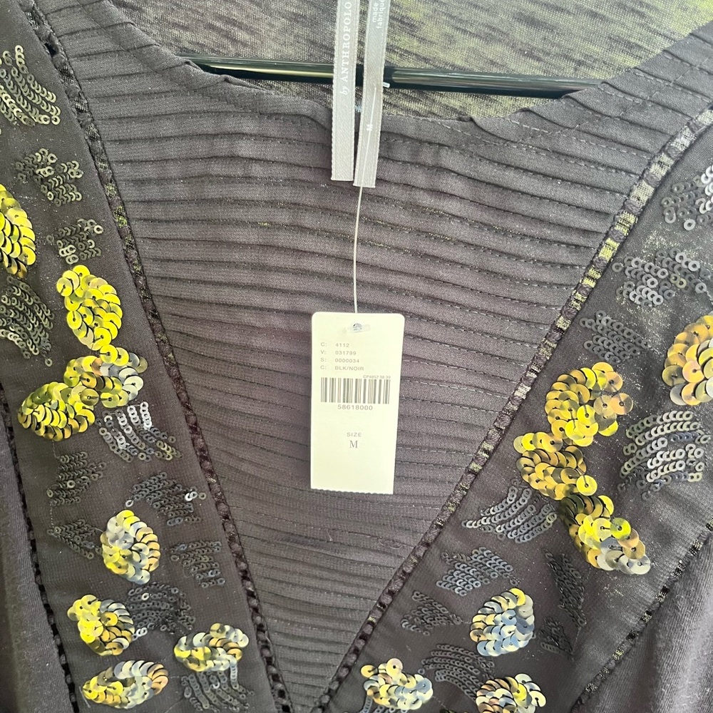 NWT Anthropologie Neale Sequined Puffed Sleeve Blouse - Picture 5 of 9